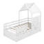 Lit simple avec 2 tiroirs de rangement, lit Montessori en bois massif avec lit en forme de maison, maisonnette avec toit et fenêtre-720992383