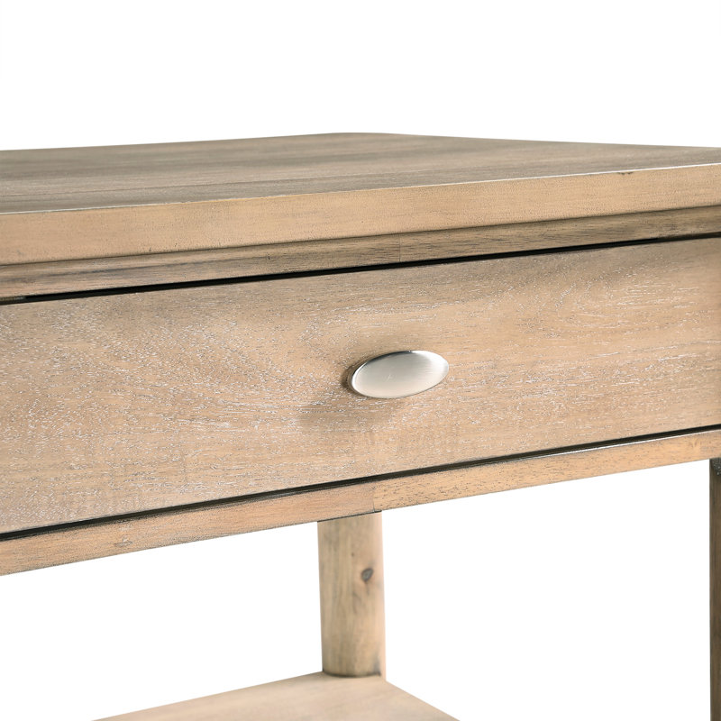 Table de bout en placage de salon avec tiroir et tablette ouverte en teinte de finition naturelle classique