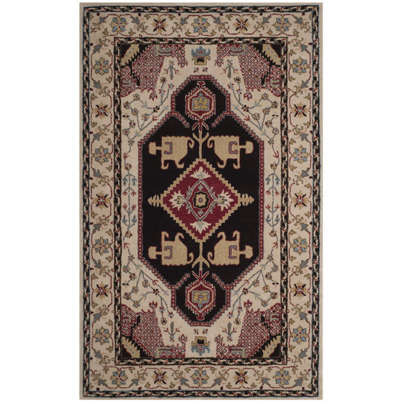 Blokzijl Oriental Hand Tufted Wool Beige/Black Area Rug, Rectangle 2'6" x 4'