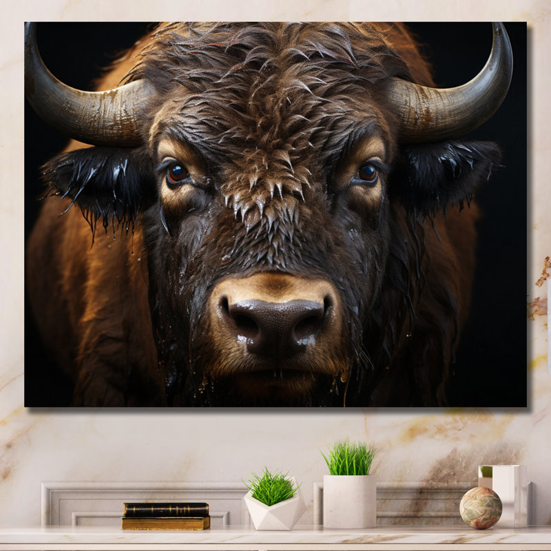 Bison Protrait I - Reproduction d'art mural animaux, H 24 po x l 32 po x P 1 po