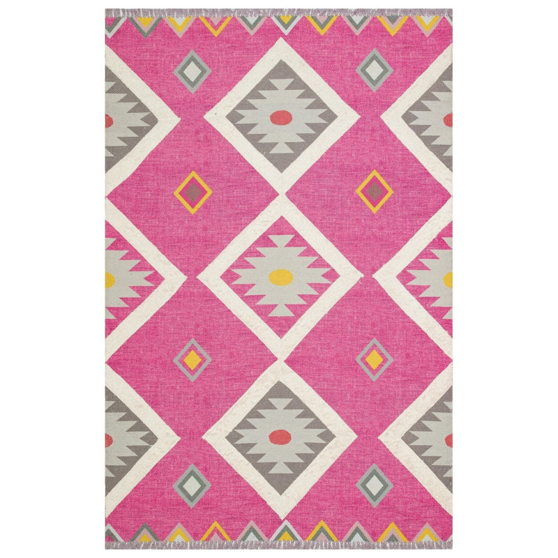 Rustic Fuchsia Scandinavian Geometric Machine Washable Kilim, Runner 2'8" x 9'10" Rug Pad Included