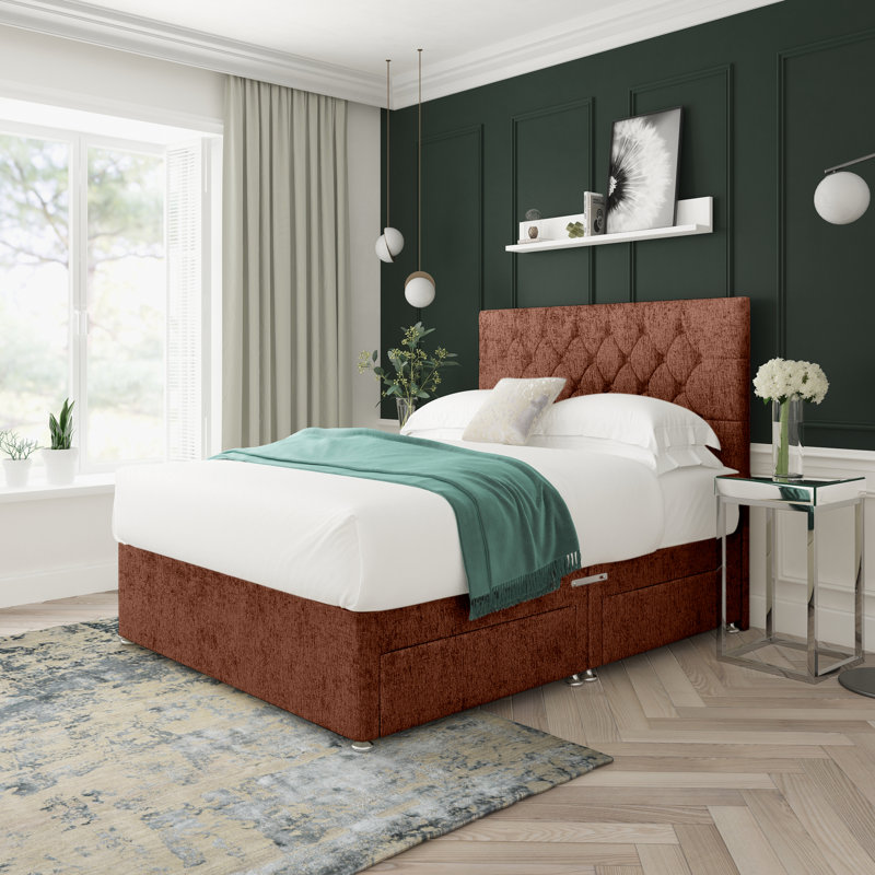 Upholstered Divan Bed, Brown, Super King (6'), Left Side Drawers