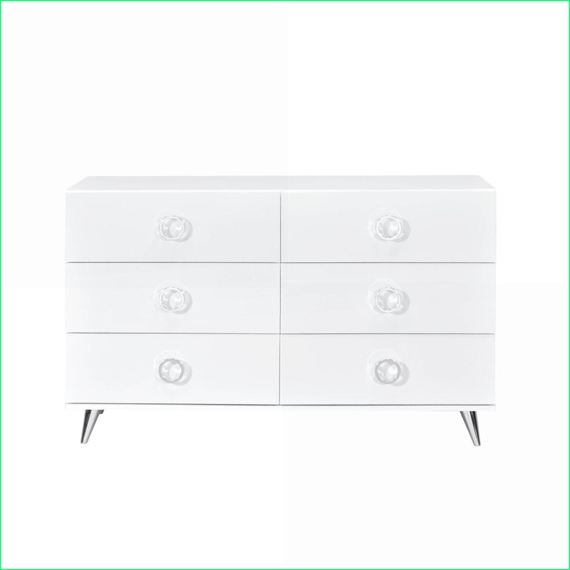 Commodes, commode blanche moderne à 6 tiroirs avec tête de lit Base | Blanc | Bois synthétique