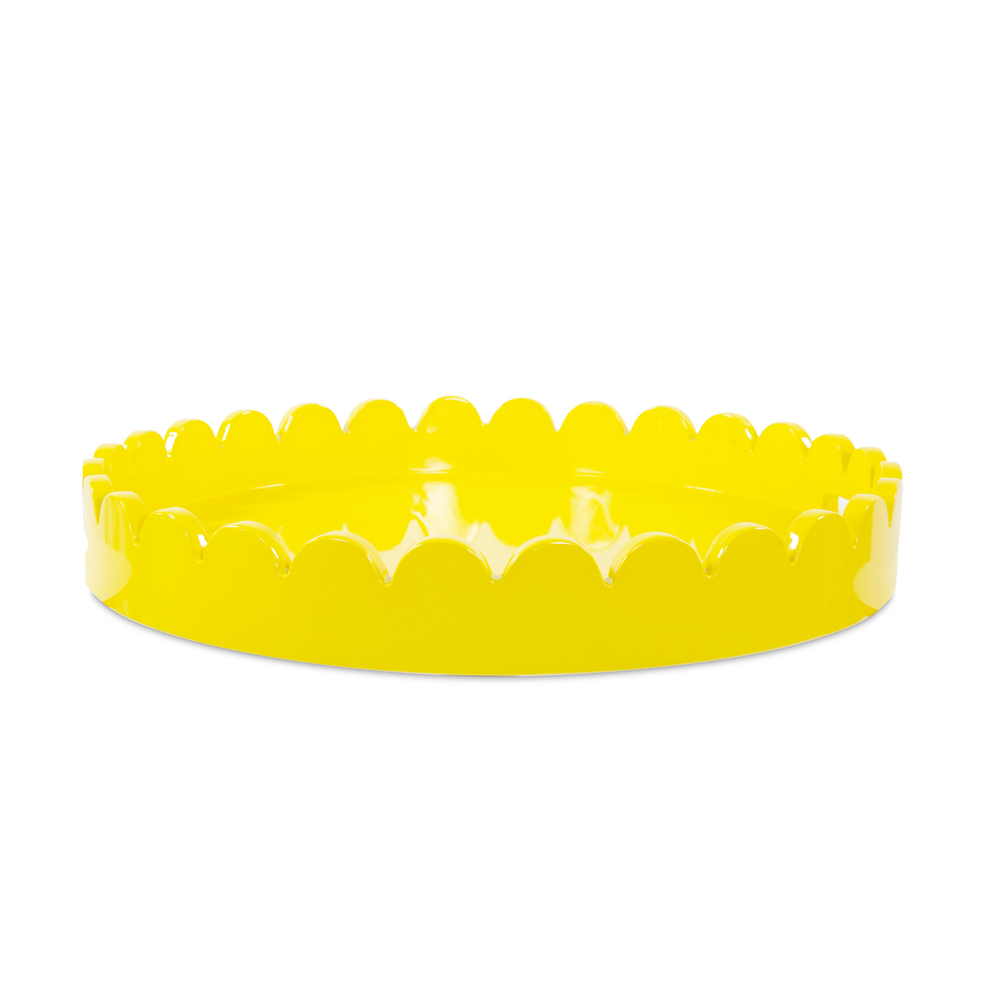 Effa Hand-Crafted Round Scalloped Wood Tray, Yellow