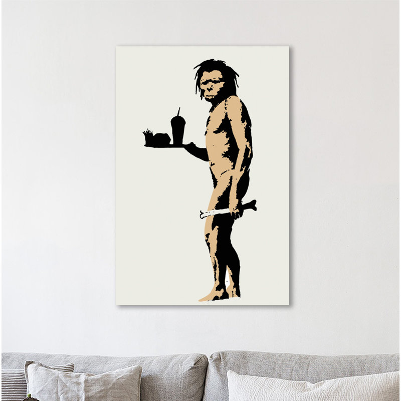 Caveman With Fast Food by Banksy - Wrapped Canvas Print, 46cm H x 30cm W x 4cm D