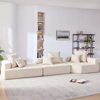 Canapé modulaire surdimensionné surdimensionné, ensemble de canapé de plancher Boucle de luxe, canapé convertible compressé, canapé spacieux rempli de mousse pour le salon, combinaison gratuite de 3 PC