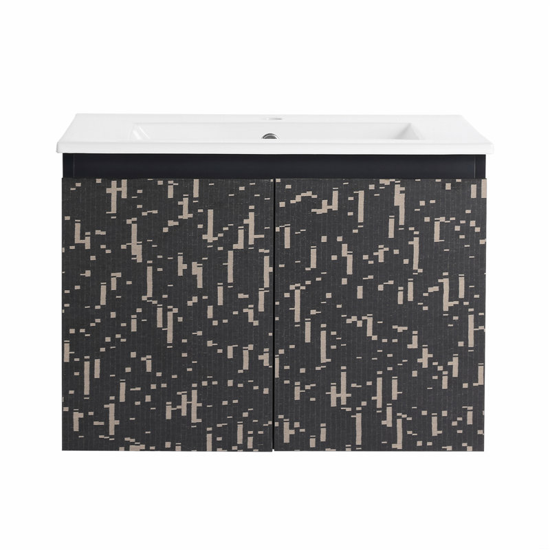 Meuble-lavabo simple mural avec lavabo en céramique et porte d'armoire à fermeture en douceur pour la salle de bain