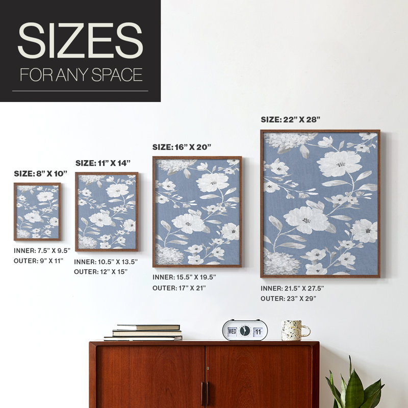 Bleu chinoiserie I, reproduction encadrée - bois massif, Noyer, H 30 po x l 24 po