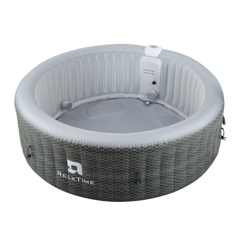 4-6 Person Round Outdoor Spa Portable Inflatable Tub With Control Panel, 130 Soothing Bubble Jets With Heater Pump, Filter Cartridge, Grey