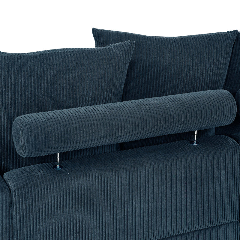 Xandar Corduroy Sofa, 4, Blue, 34" H x 122" W x 67.5" D
