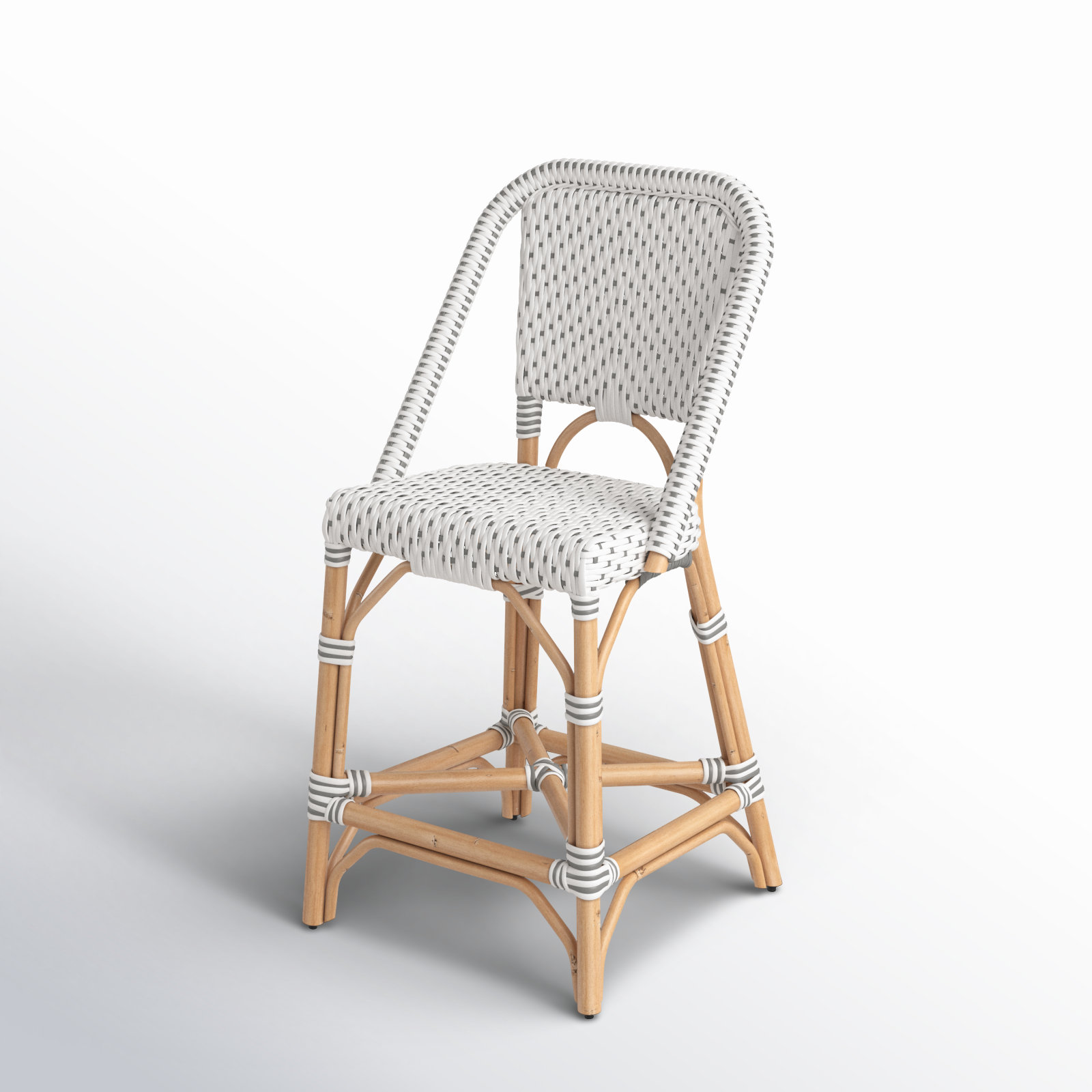 Ezekiel Woven Stool, White/Gray Dot