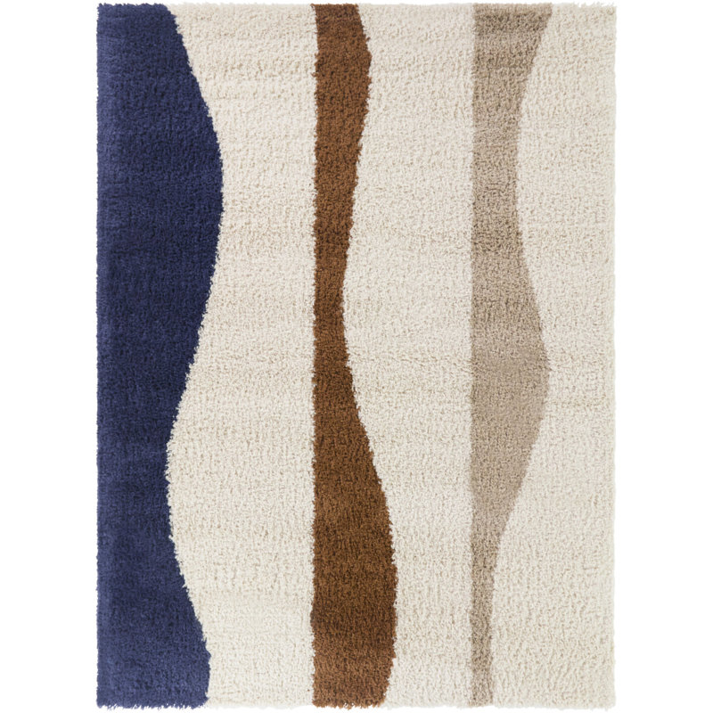 Pashyn Navy Abstract Waves Area Rug, Rectangle 5'3" x 7'