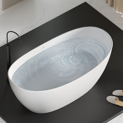 Kakusiga 65 Inch Solid Surface Stone Resin Freestanding Tub Freestanding Soaking Bathtub
