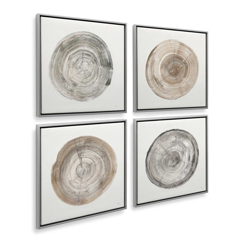 Rings of Time Set of 4 Canvas Prints in a Maple Frame, 16" x 16", Polished Chrome Floater Framed, 33" H x 132" W x 1.75"D
