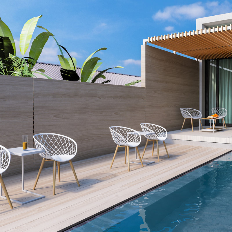 Caraballo Crippen Indoor and Outdoor with Sturdy Steel Legs and Ergonomic Contoured Seat, 2, White, Light Brown