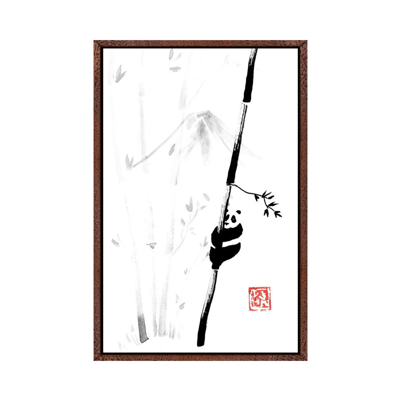 Panda In The Tree III by Péchane - Print on Canvas, Classic Brown Wood Framed, 101.6 cm H x 66.04 cm W