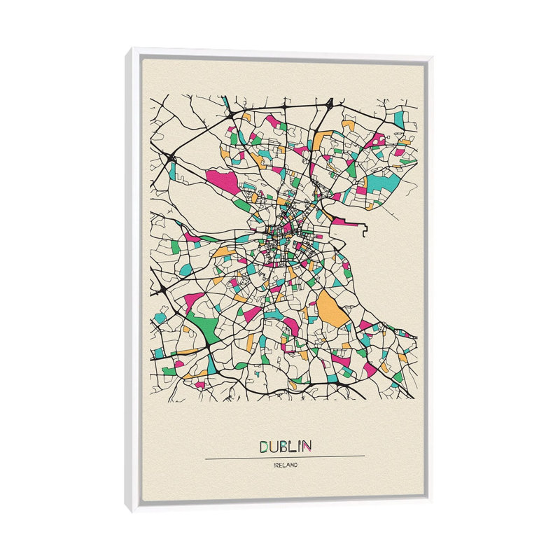 Dublin, Ireland Map by Ayse Deniz Akerman - Floater Frame Gallery-Wrapped Canvas Giclée on Canvas