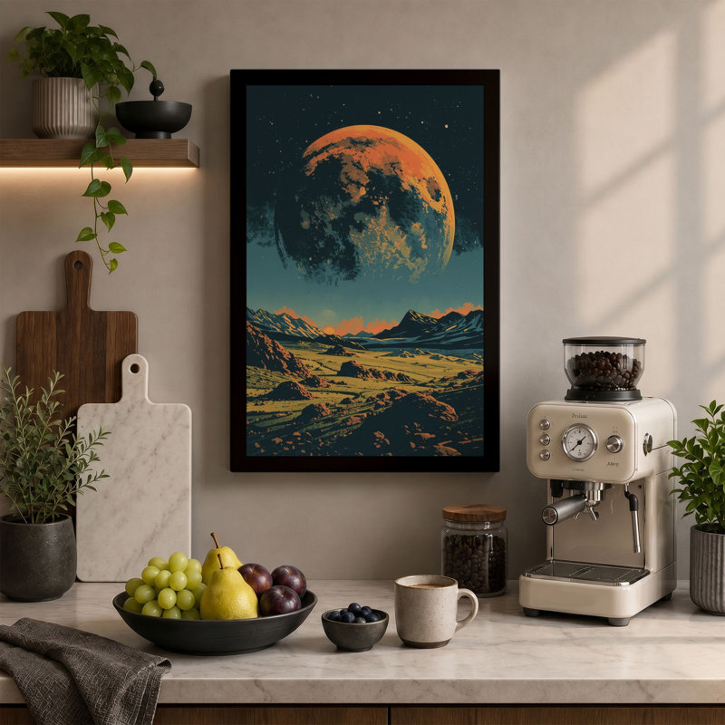 Alien Moonrise Modern - Wrapped Canvas, 36x24 - 91.4 x 61.0 cm, Ochre Border