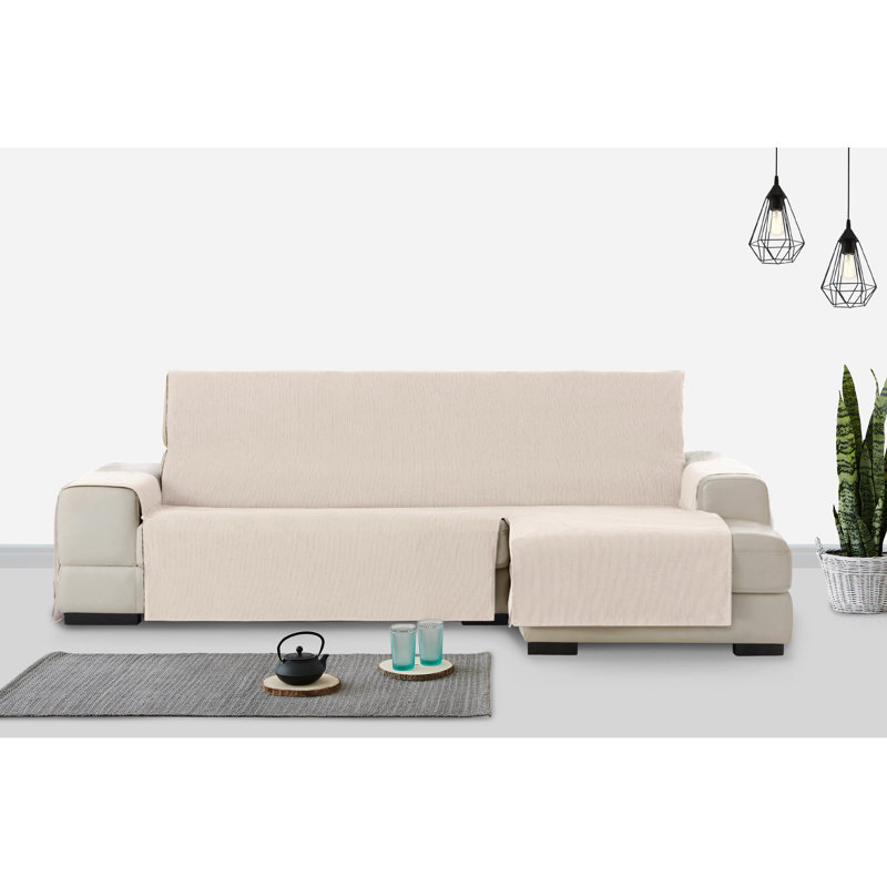 Birbal Box Cushion Chaise Lounge Slipcover, Ivory, 220cm H x 290cm W x 3cm D