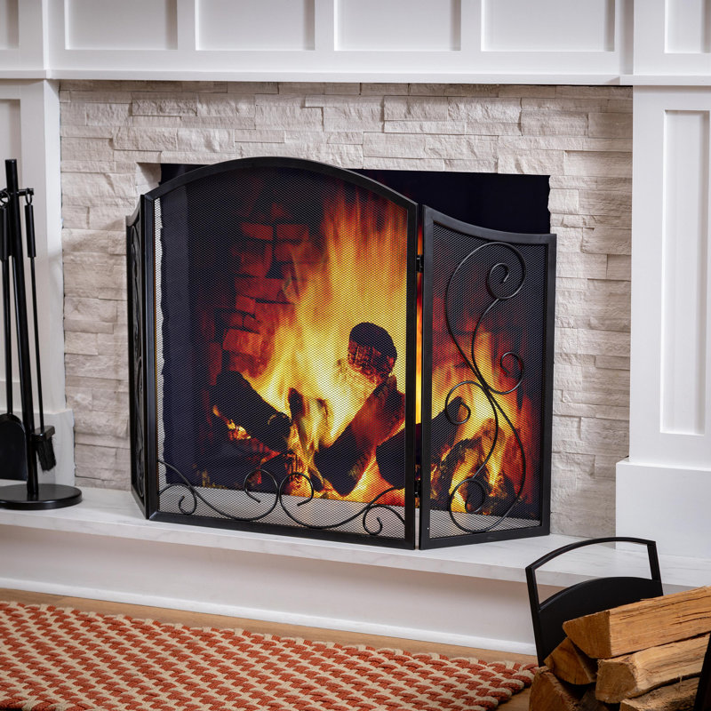 Iris Scroll Steel Tri-Fold Fireplace Screen