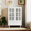 Minimalist White Buffet Cabinet With Double Glass Doors And Drawer