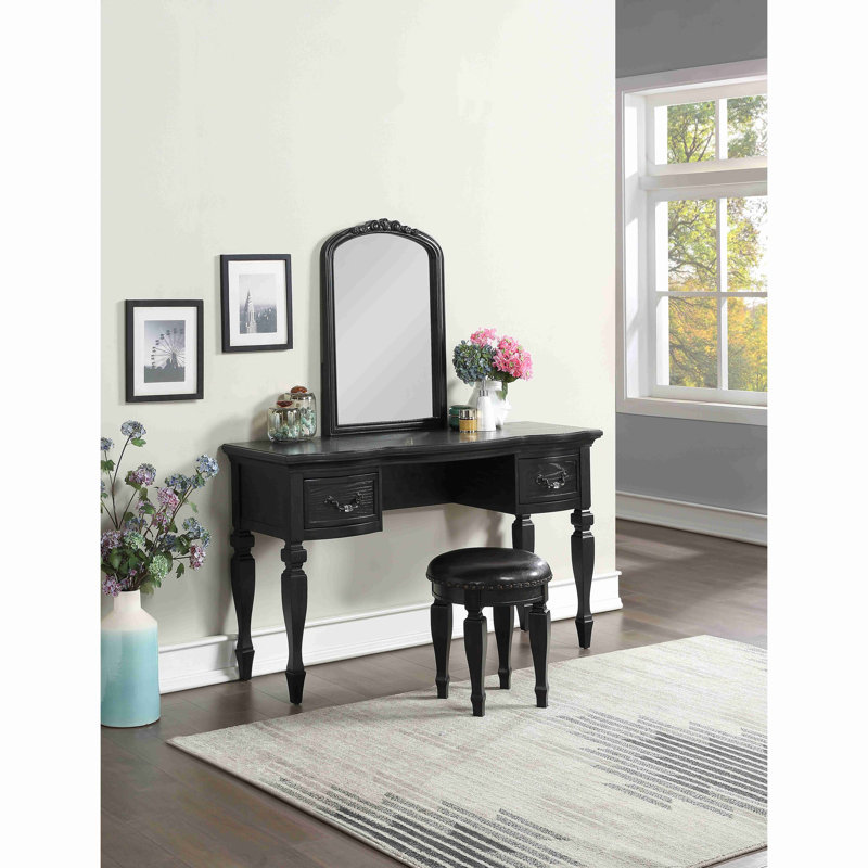 Ensemble de coiffeuse en bois, Noir