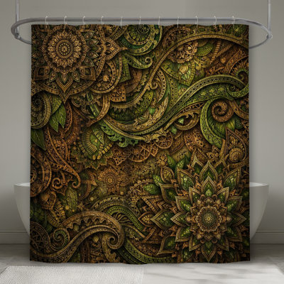 Rideau de douche complexe à motif de feuilles de mandala très long