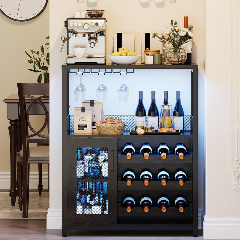 Bar à vin à 3 niveaux avec lumières DEL, Noir