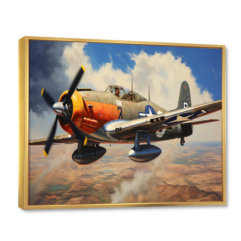 «P51B Plane Skyline II», reproduction sur toile, H 24 po x l 32 po x P 1 po, Cadre flottant doré