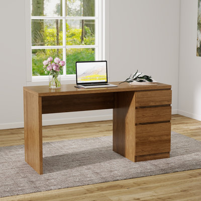 Bureau d'ordinateur 53 pouces brun moderne avec tiroirs classeurs