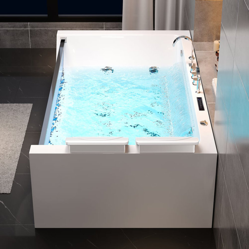Dual Person Acrylic Massage Bathtub With Thermostat Control & Waterfall Feature - Modern Spa Design For Relaxation