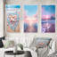 Cœur rose et turquoise sur la plage - ensemble de 3 reproductions-1901612073-1901612076