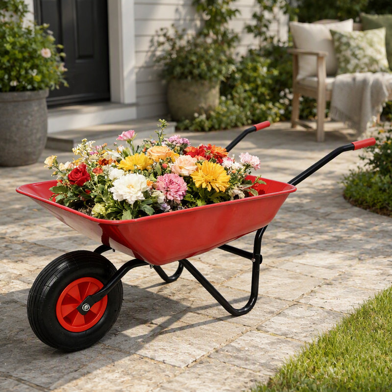 Chariot brouette en acier durable avec roue pneumatique de 12 pouces pour faciliter le jardinage et l'aménagement paysager