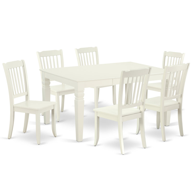 Ensemble de table et chaises de cuisine 7 pièces composé d'une table de salle à manger rectangulaire avec rallonge papillon et 6 chaises, lin blanc