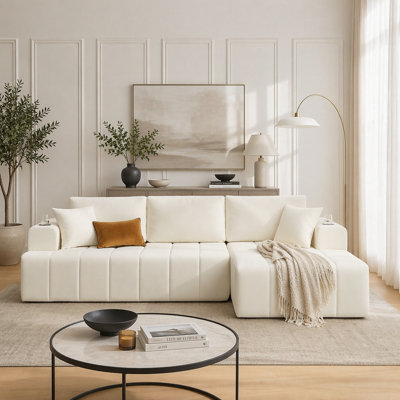 Canapé modulaire en forme de L avec méridienne et porte-gobelets