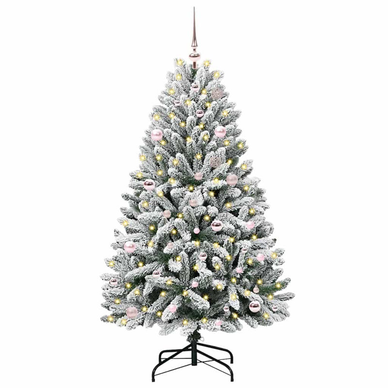Artificial Christmas Tree Green and White PVC and Metal, 4.92 ft