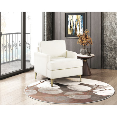 Chaise de salon en chenille beige moderne avec pieds en métal doré brossé, rembourrage en mousse au-dessus des ressorts ensachés, housses de coussin amovibles, coussins réversibles rembourrés, structure en contreplaqué, pour