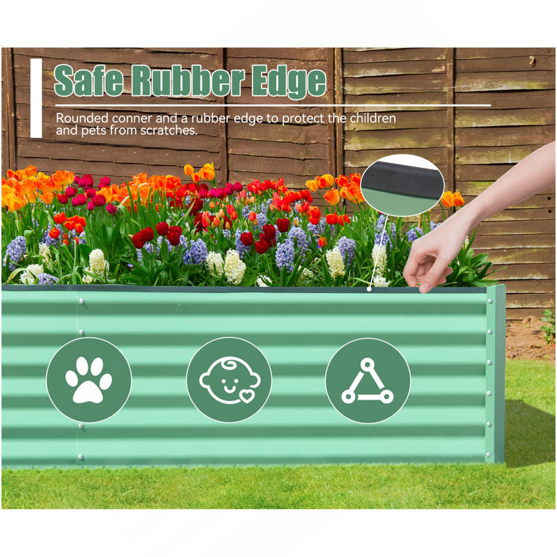 6X3x1.5Ft Galvanized Raised Garden Bed, Outdoor Planter Garden Boxes Large Metal Planter Box For Gardening Vegetables Fruits Flowers, Green