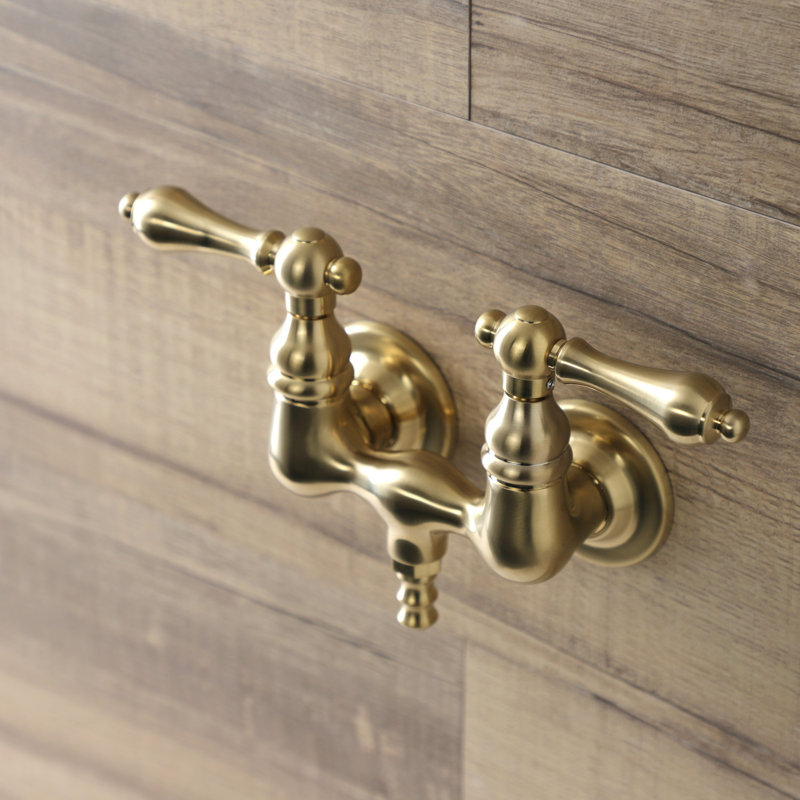 Kingston Brass Aqua Vintage Two-Handle 2-Hole Tub Wall Mount Clawfoot Tub Faucet, Brushed Brass