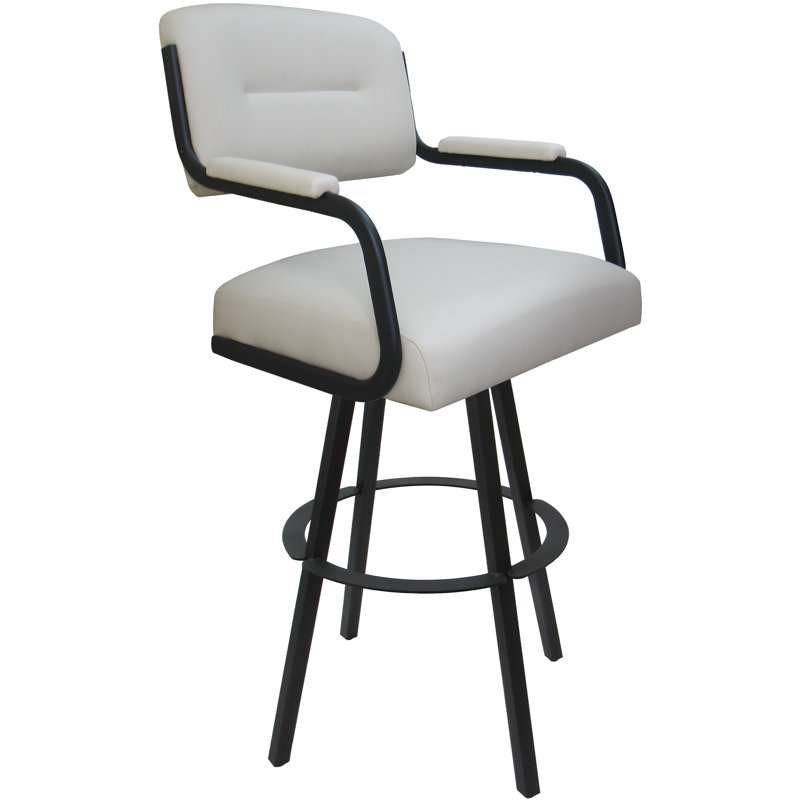 Tabouret de bar pivotant Kambria, Vinyle beige / cadre gris