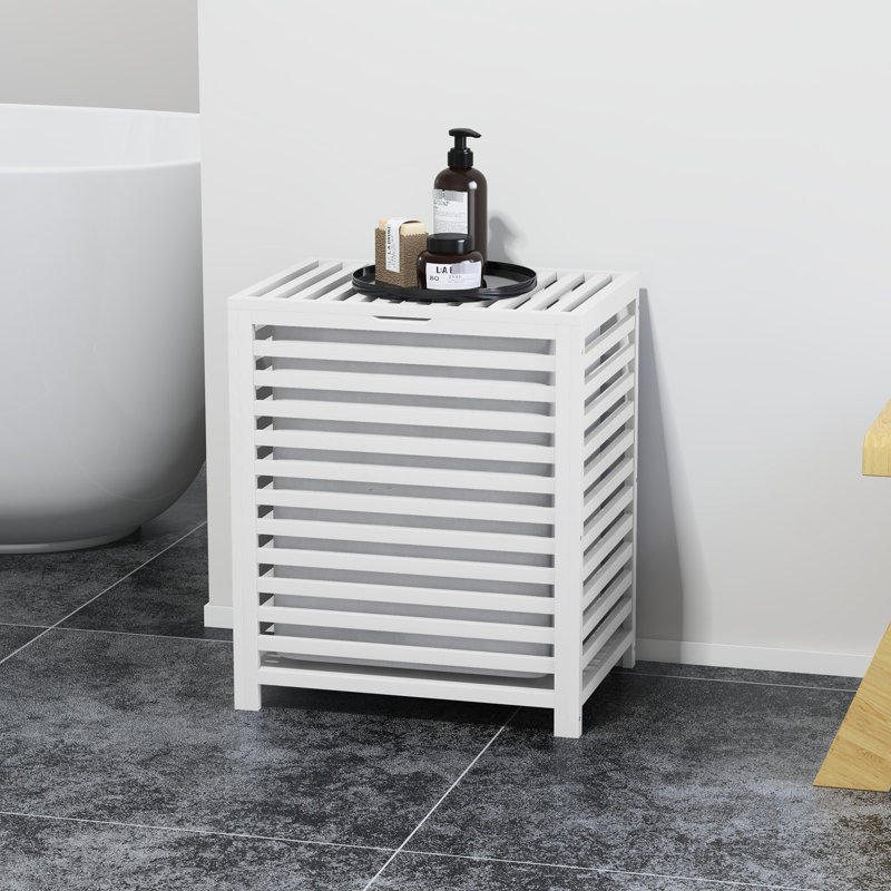 Laundry Bin With Lid And Removable Lining, 19.75x14.25x23.5 Inches, White, Space For Tidy Detachable Liner, Organized Items