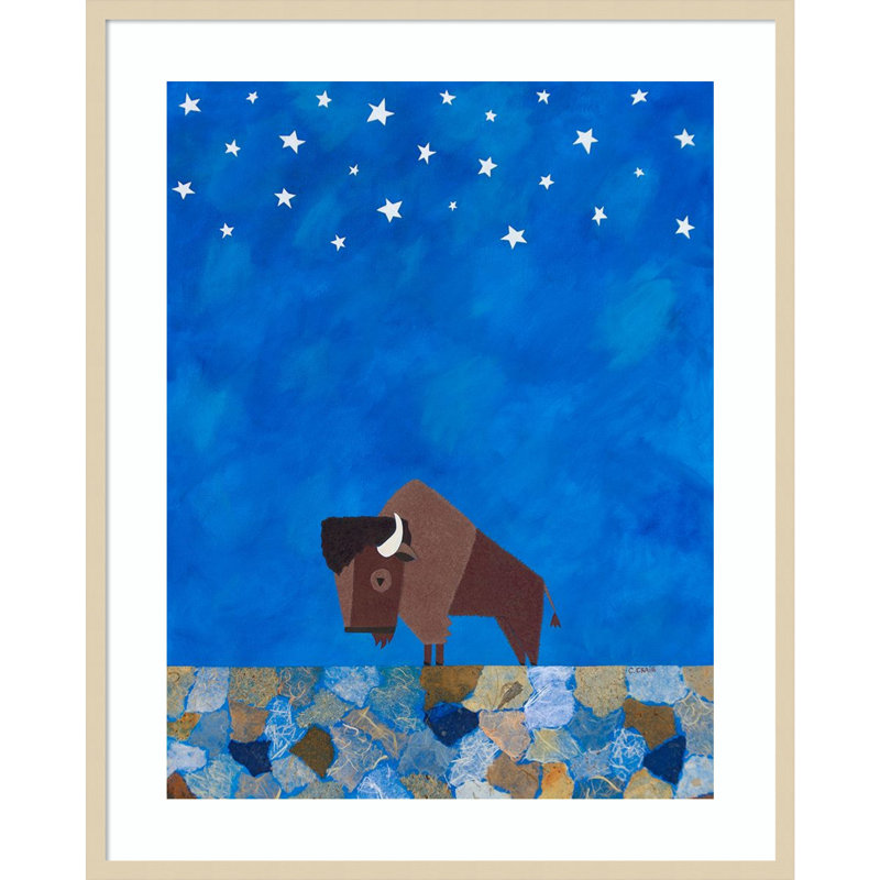 «Bison Beneath the Stars II» par Casey Craig, reproduction d'art encadrée sur bois, H 41 po x l 33 po
