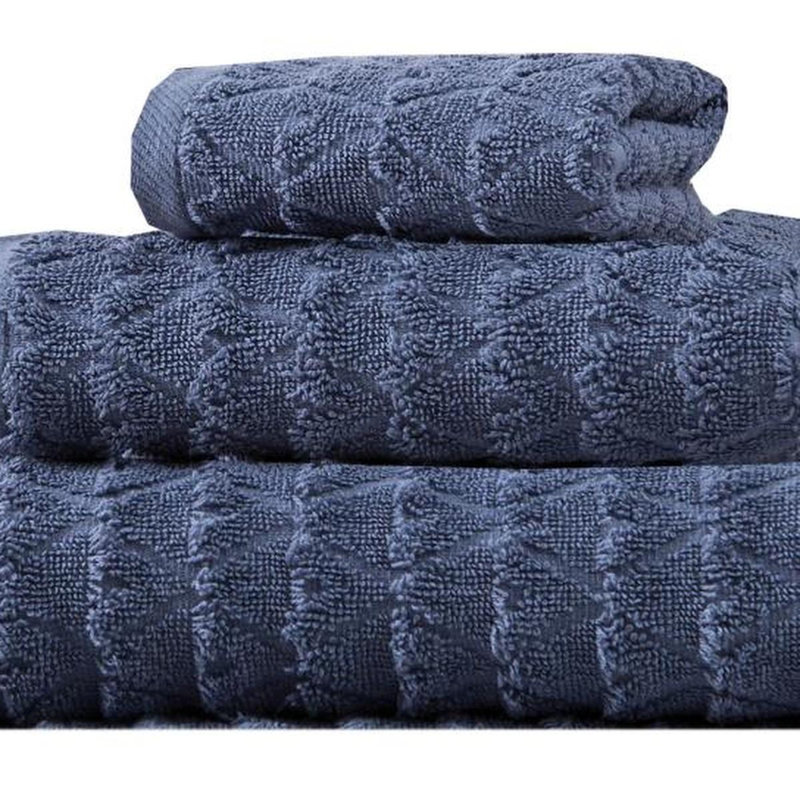 Ensemble de trois serviettes de toilette géométriques bleu marine en coton turc