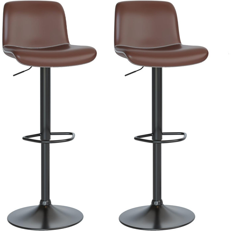 Adjustable Bar Stools, Swivel Counter Stools With Footrest (Set Of 2), Brown 