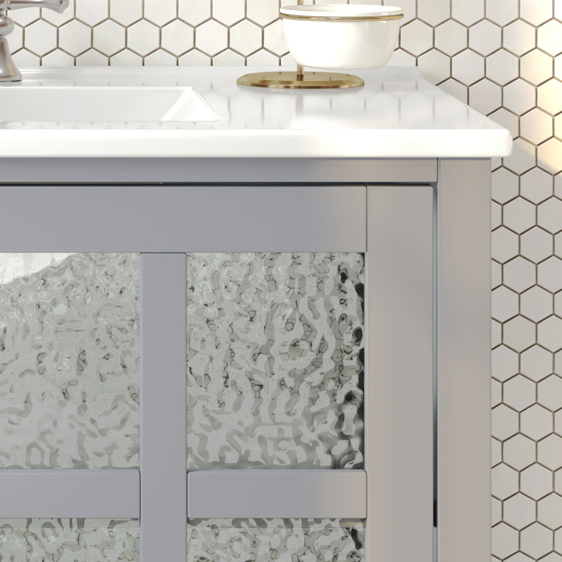 Meuble-lavabo simple 36 po avec lavabo en céramique et comptoir, meuble-lavabo avec tablette réglable et tablette ouverte