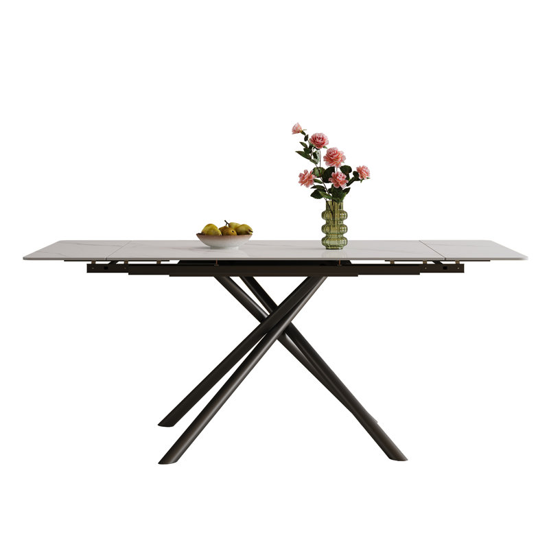 Table de salle à manger rétractable en pierre frittée (table seulement), Blanc