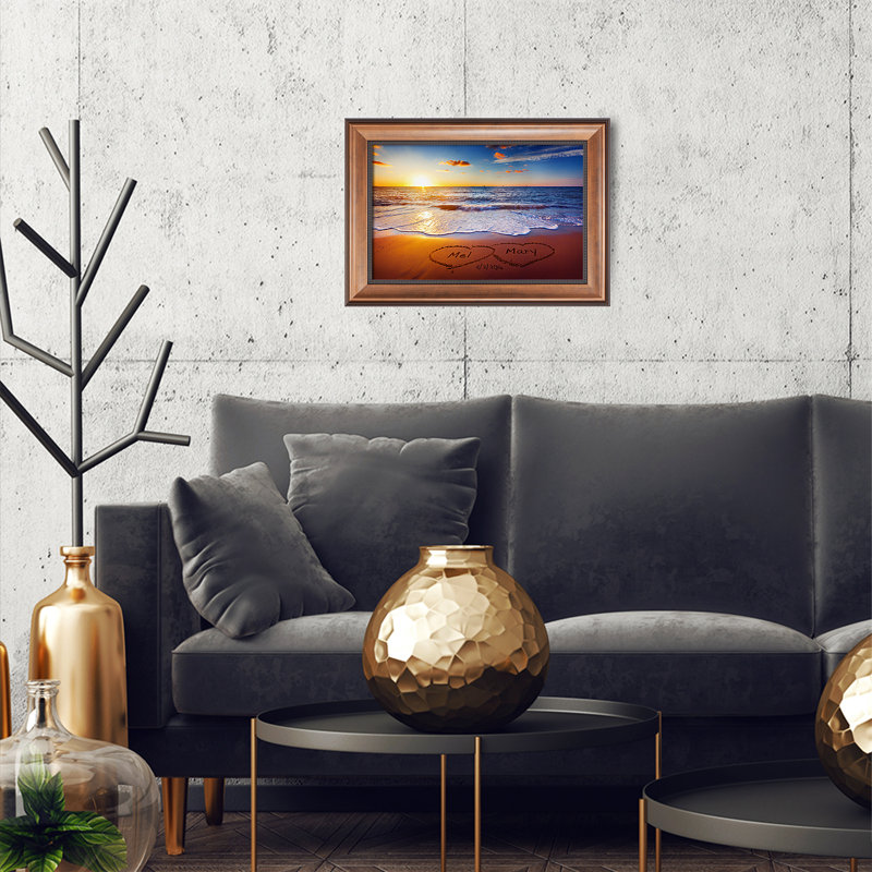 Art mural personnalisé sur toile Sunset Beach, H 12 po x l 18 po, Reproduction encadrée de plastique sans passe-par, Bronze