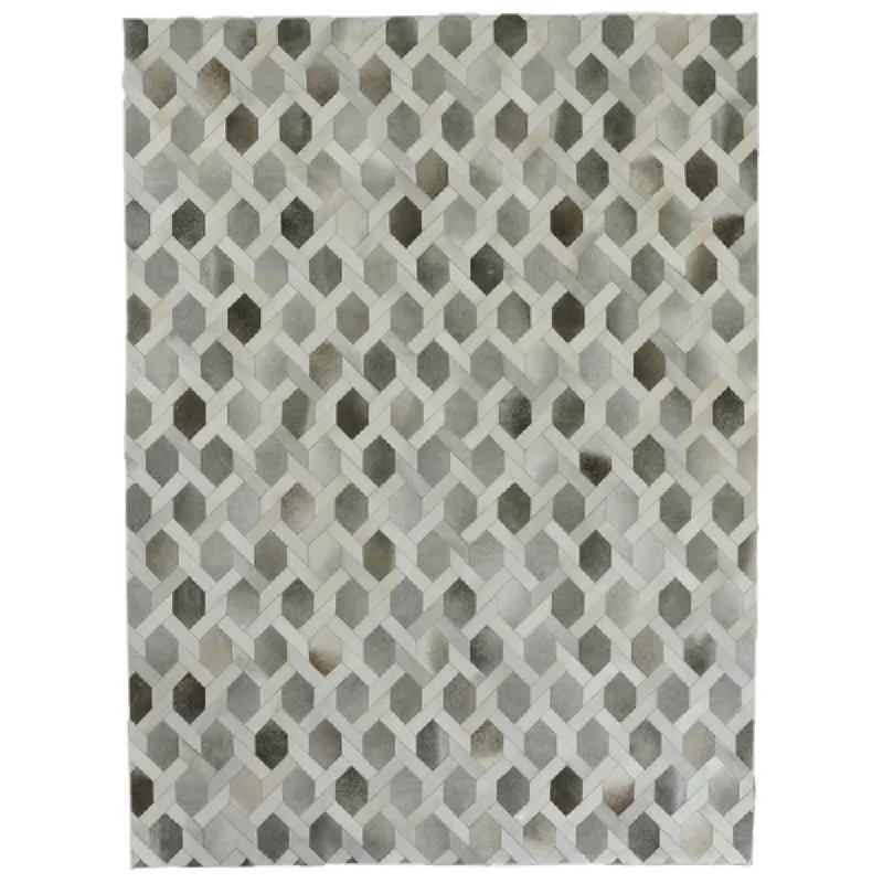 Natural Hide Cowhide Geometric Area Rug, Rectangle 5' x 8'