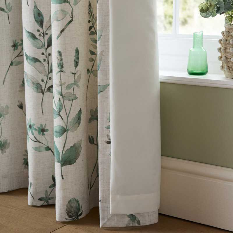 Watercolour Leaves Lined Eyelet Curtains, 66x90 Inch