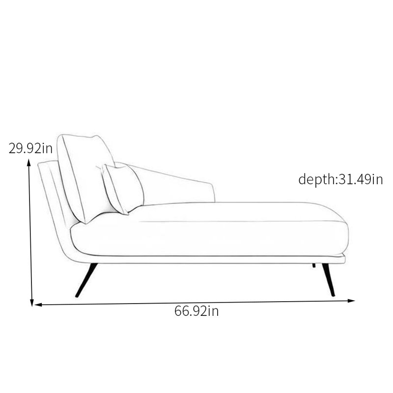Comfortable Chaise longue with Solid Wood Frame, Pink, Left Hand Facing